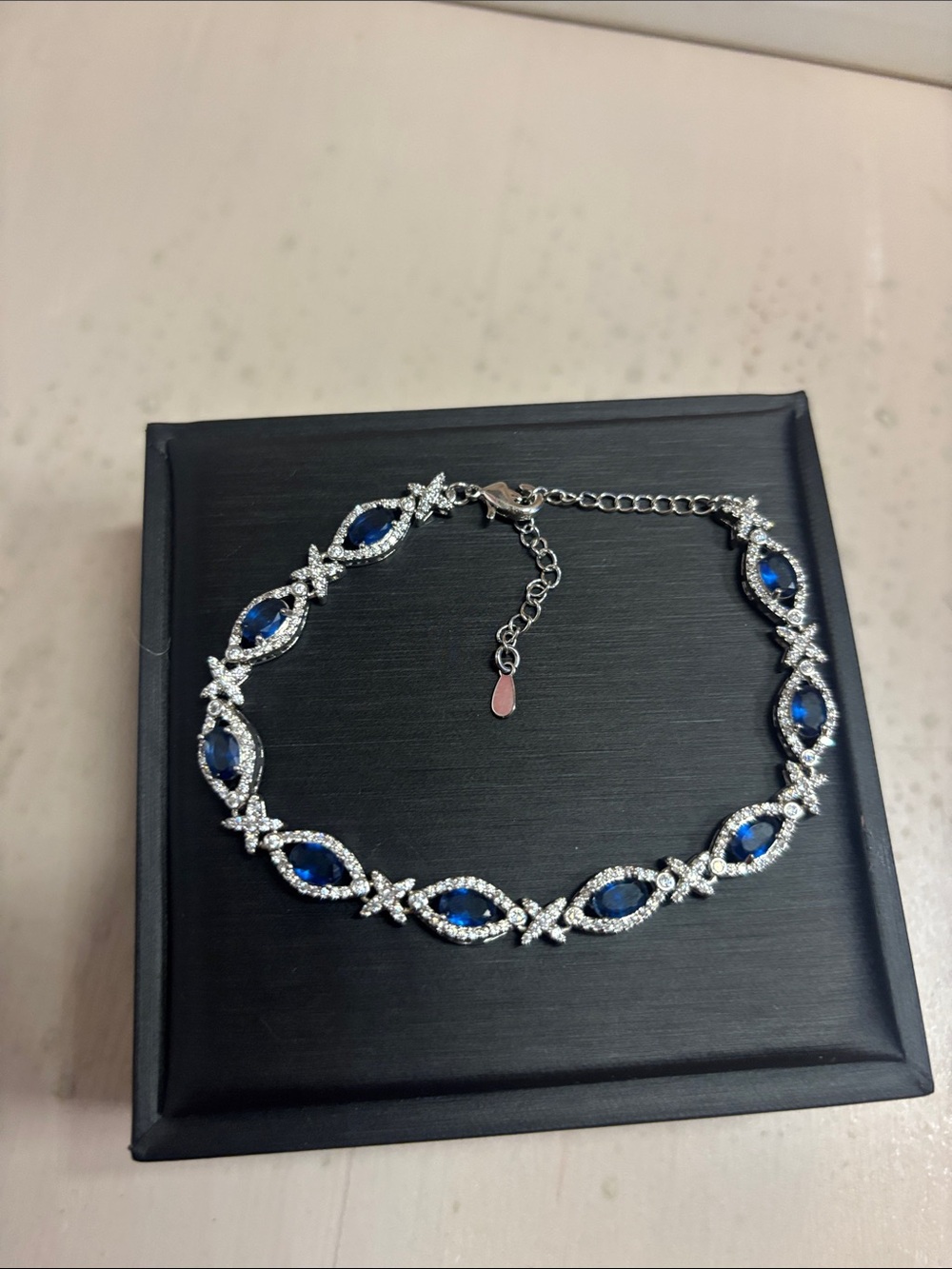 7.25” Sapphire-Tone Crystal Tennis Bracelet in Blue and Silver